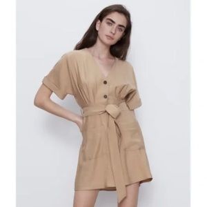 Zara Khaki Button Down Shirt Dress Size XS